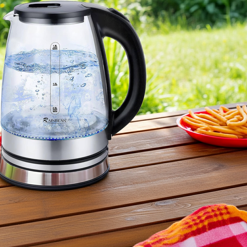 Electric Glass Kettle 1.8L – LED Light, Auto Shut-Off, Boil-Dry Protection