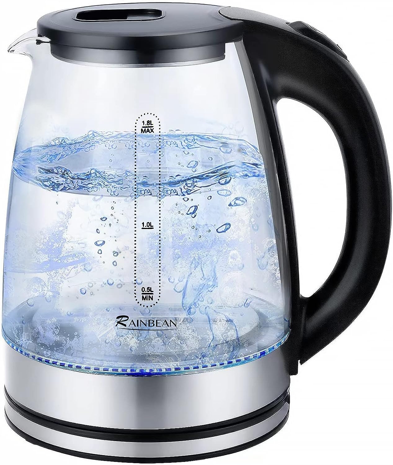 Electric Glass Kettle 1.8L – LED Light, Auto Shut-Off, Boil-Dry Protection